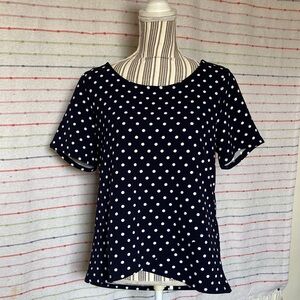 Green Envelope Navy and White Polka Dot Blouse